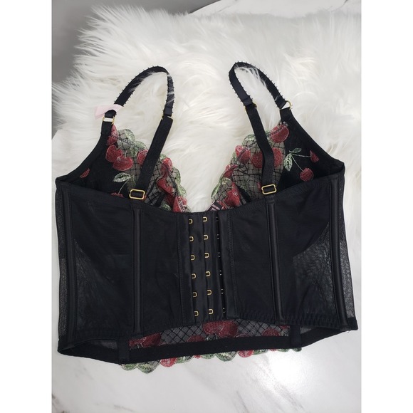 Victorias Secret Very Sexy Cherry Bra Longline Corset Sheer Black Lace Size 32DD - Picture 5 of 7
